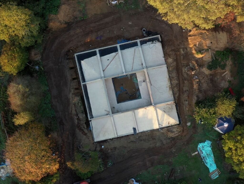 Aerial View construction Earth Sheltered House, Milton Keynes