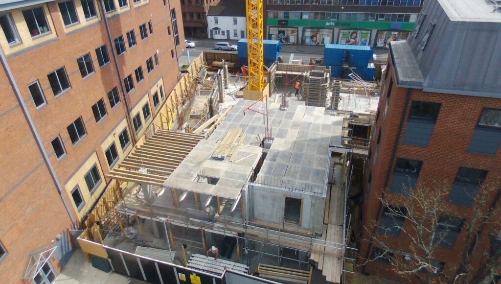 Construction Aerial view Bradford House, Epsom