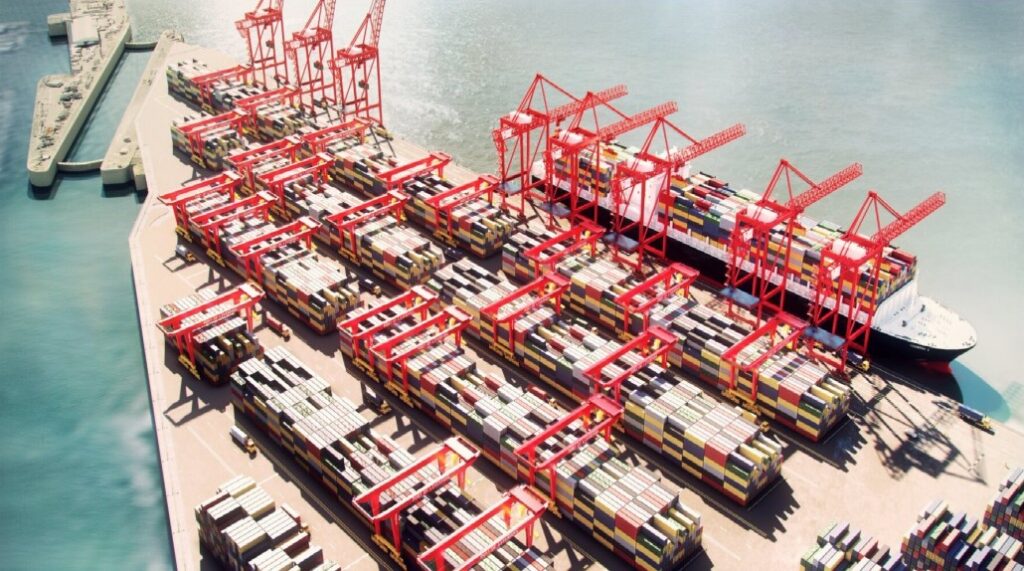 Aerial photo container terminal construction