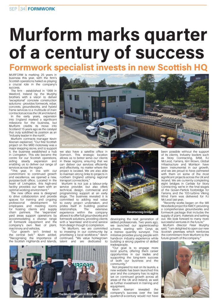Article from Project Scotland magazine formwork contractor Murform